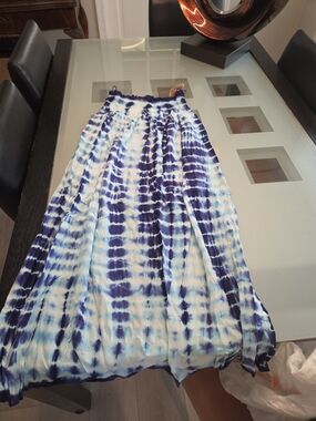 Angie Blue and White Tie-Dye Strapless Maxi Dress